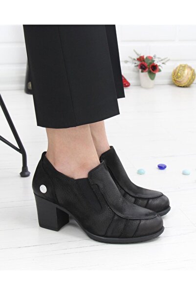 Mammamia D24Ka 3135 Black Nubuck Genuine Leather Heeled Women's Shoes