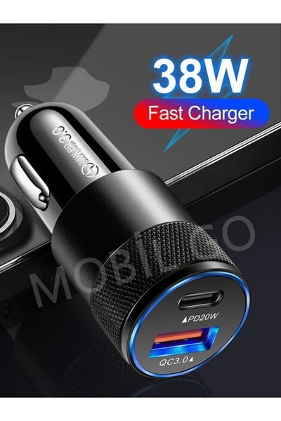 MOBİL GO Universal Type-c Ve Usb Girişli Araç Çakmaklık Şarj Aleti Çift Giriş...