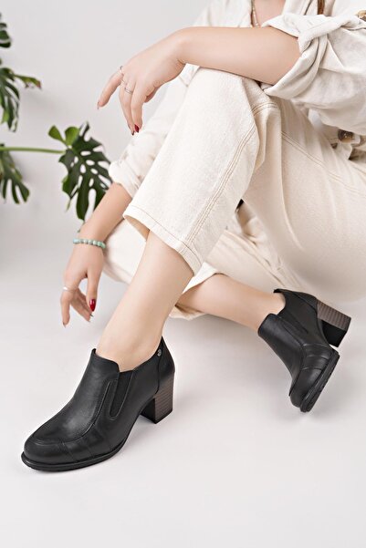 Mammamia D25Ka 3360 Black Genuine Leather Heeled Women's Shoes