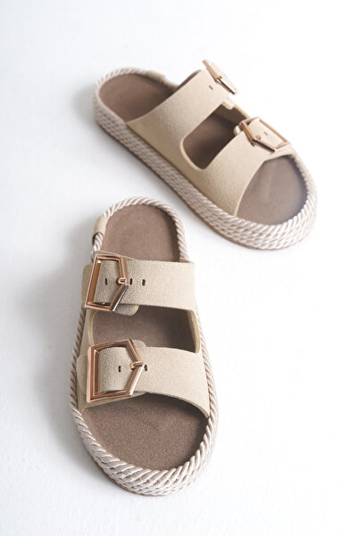 meyra'nın ayakkabıları Women's Skin Orthopedic Sole Double Buckle Straw Slippers