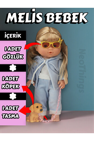 YILDIRIM OYUNCAK Oyuncak Bebek Eşofmanlı 30 cm Evcil Hayvanlı Aksesuarlı Melis Bebek