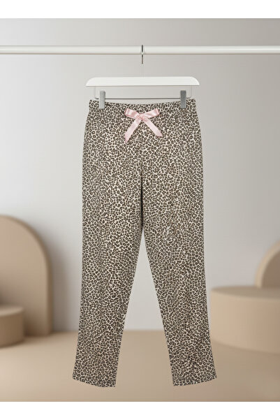 Altınay Leopard Patterned Cotton Non-Pocket Winter Women's Pajama Bottoms Pmk4