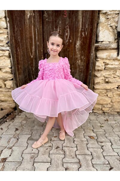 lunavella Kız Çocuk Uzun Kollu Abiye Elbise - Doğum günü,Düğün ,Özel Gün Elbise