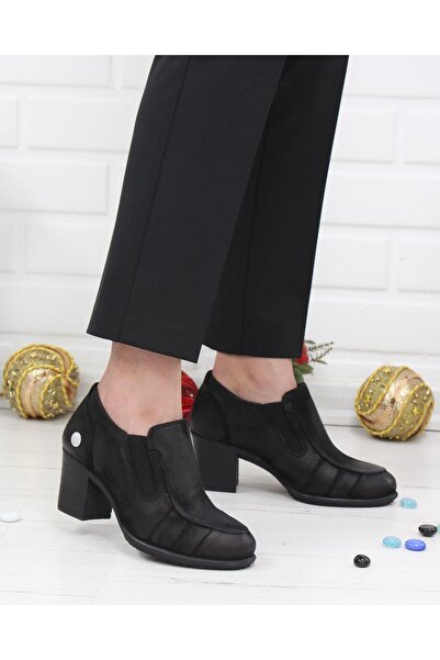 Mammamia D24Ka 3135 Black Nubuck Genuine Leather Heeled Women's Shoes