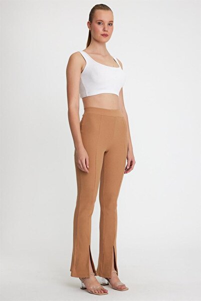 ESPİNA Women's Camisole Slit Leggings Trousers Camel