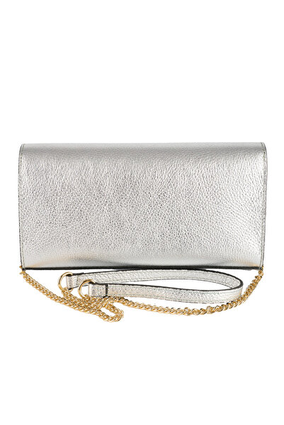 AZZURA Isolde bag, pearlescent silver leather with gold metal accessories (8216)