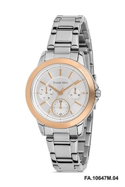 Frank Alex ساعة يد نسائية باللون الذهبي والفضي، مينا فضي - سوار معدني أنيق، ض...