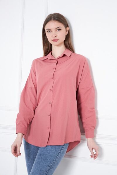 comstar Women's Oversize Long Basic Pink Shirt