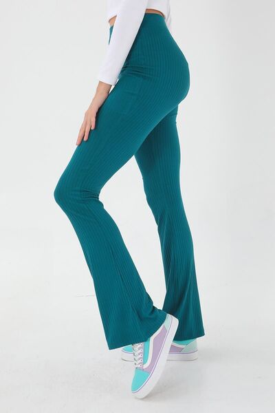 ESPİNA Γυναικεία ριμπ αναφορά Flare/Ισπανικό πόδι ψηλόμεσο ελαστικό πλεκτό κολάν παντελόνι