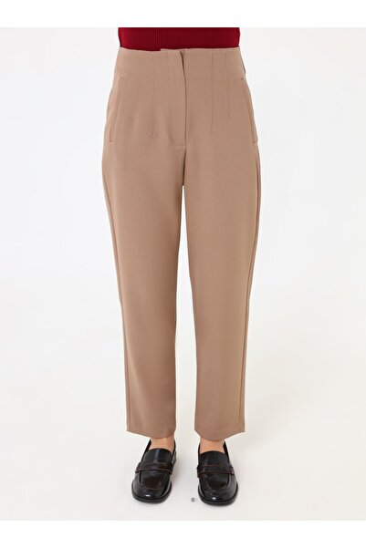 Refka Beli Nervür Detaylı Klasik Pantolon - Koyu Vizon -