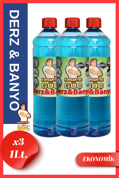 KONSANTRE GÜÇ Derz & Banyo Duşakabin Fayans arasıTemizleyici 1 Litre x 3 Adet– Küf, Sararma ve Kireç Karşıtı Güçlü