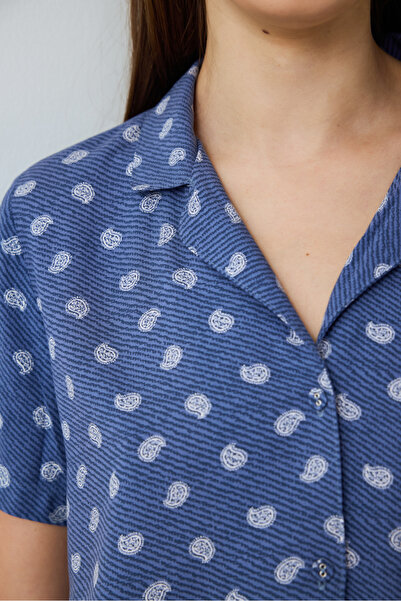 Penti İndigo Hailee Çiçek Desenli Gömlek Yaka Kısa Kollu Pijama Takımı