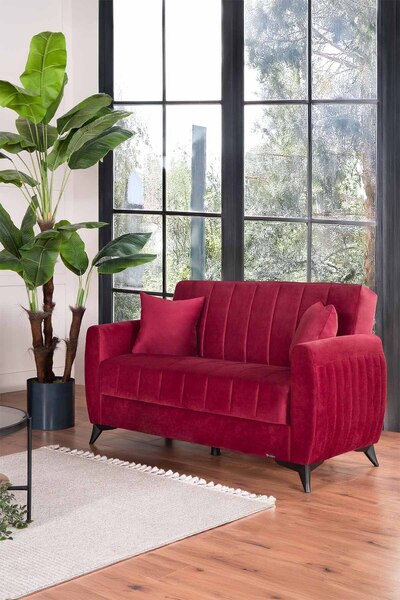 Kilim Mobilya Linda İki Kişilik Kanepe Yüksek Ayaklı Bordo