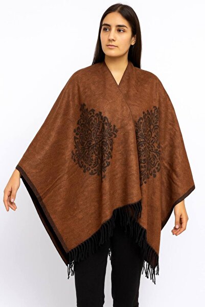 ALDAİR Women's winter double-sided poncho shoulder 140x140