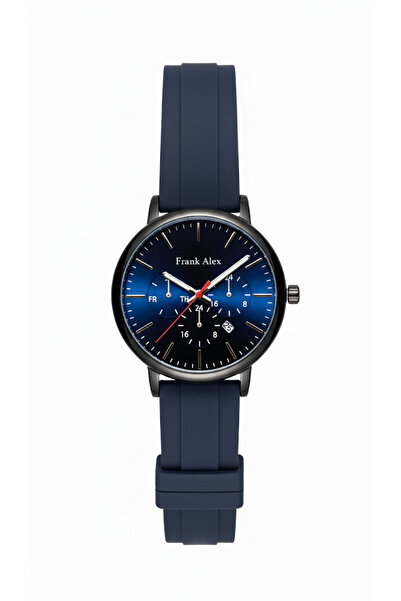 Frank Alex Men's Wristwatch Black Color, Blue Dial - Stylish Silicone Band, 2...