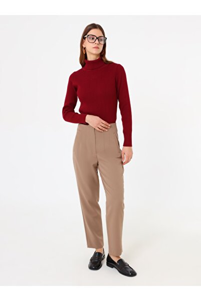 Refka Beli Nervür Detaylı Klasik Pantolon - Koyu Vizon -