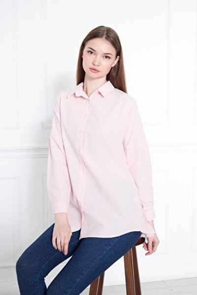 comstar Жіноча oversize довга базова сорочка пудрового кольору