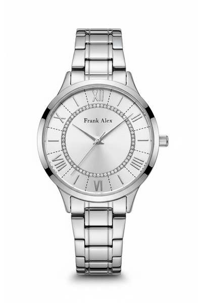 Frank Alex ساعة يد نسائية فضية اللون، مينا فضي - سوار معدني أنيق، ضمان لمدة ع...
