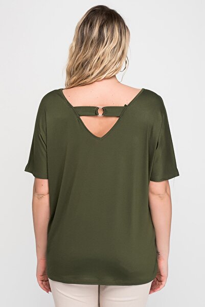 Şans Women's Large Size Khaki Backless Viscose Tunic 65n15439