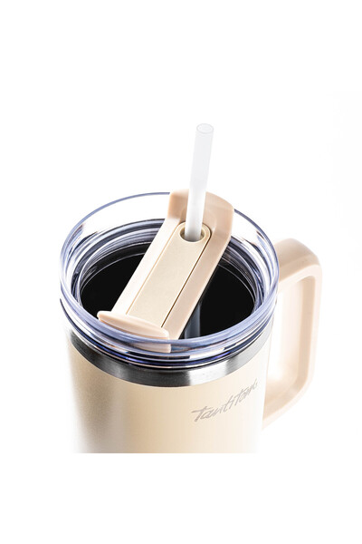 Tantitoni Move Light Brown Stainless Steel Thermos Cup with Straw 1.2L