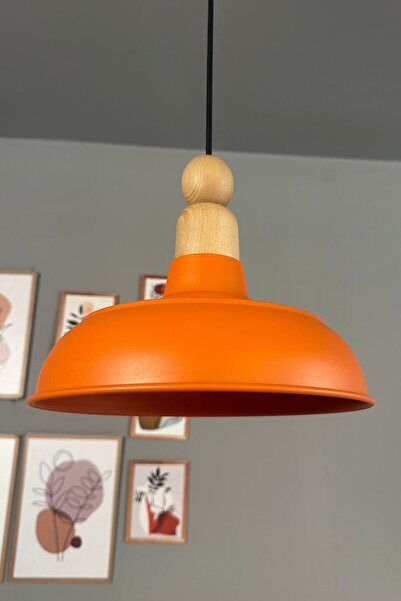 Bamyum Veluna Turuncu Tekli Kalın Ahşap Boncuk Başlık Avize Retro Sarkıt Show...