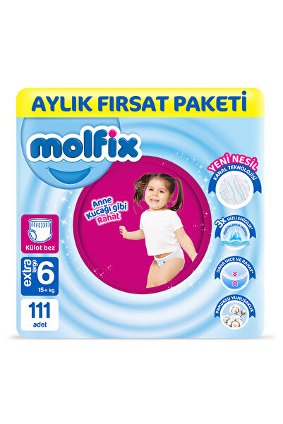 Molfix Pants Bebek Bezi 6 Beden E.Large Aylık Fırsat Paketi 111 Adet