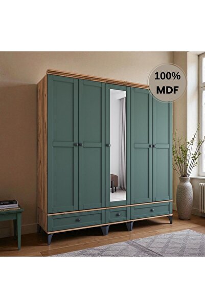 comiet Silva 5 Kapaklı Çekmeceli ayaklı tasarım country MDF Gardırop