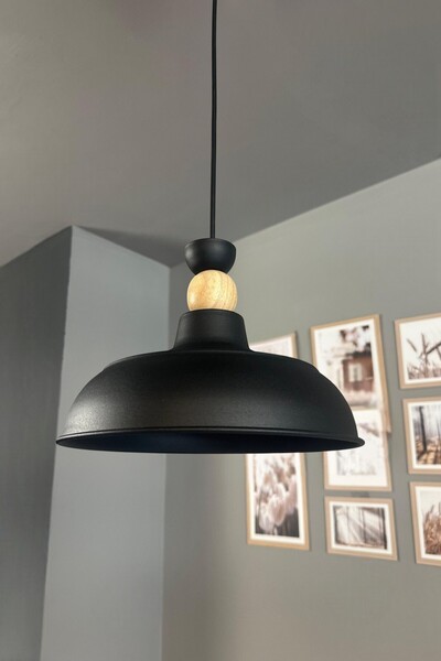 Bamyum Veluna Siyah Tekli Ahşap Kafa Başlık Avize Retro Sarkıt Ofis Showroom ...