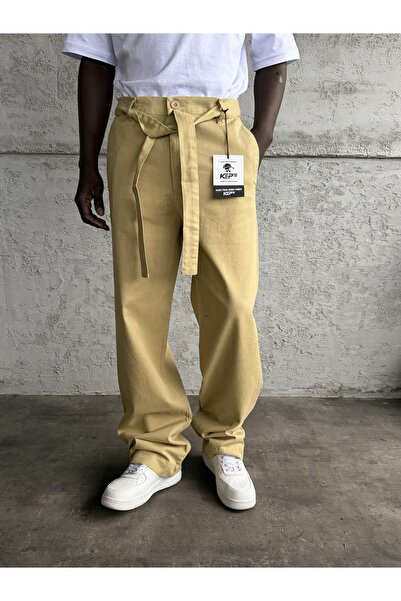 KağanKY Hardal Gabardin Kumaş Baggy Pantolon