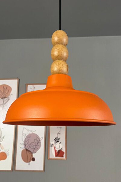 Bamyum Veluna Turuncu Ahşap Üç Boncuk Başlık Avize Retro Sarkıt Ofis Showroom...