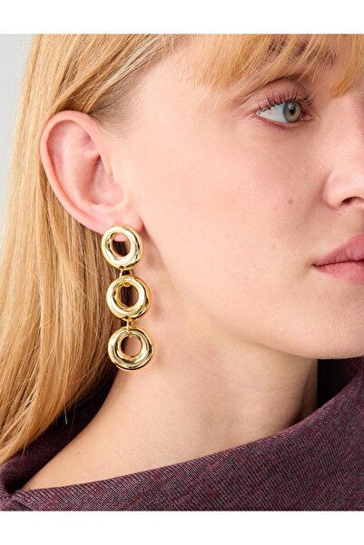 Jimmy Key Gold Color Triple Oval Figured Swinging Earrings