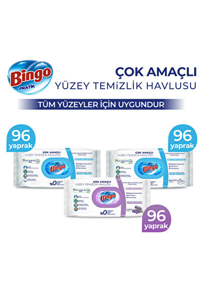Bingo Pratik Yüzey Temizlik Havlusu 2 Beyaz Sabun + 1 Lavanta (288 Yaprak)