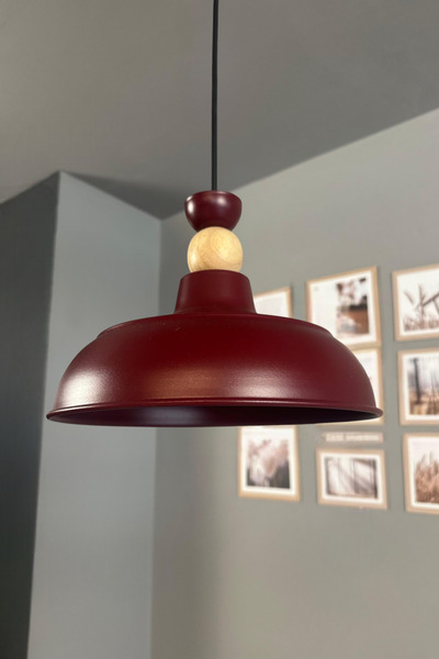 Bamyum Veluna Vişne Çürüğü Tekli Ahşap Kafa Başlık Avize Retro Sarkıt Ofis Sh...