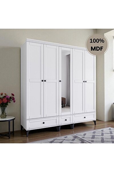 comiet Silva 5 Kapaklı Çekmeceli ayaklı tasarım country MDF Gardırop