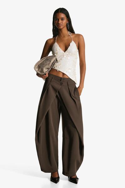 Bershka Asymmetric sequin strappy top