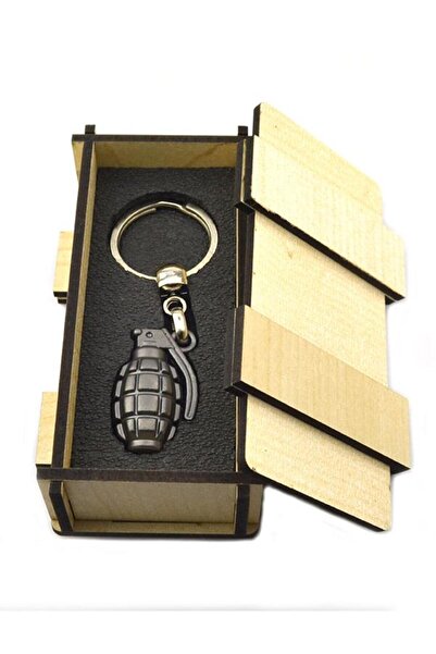 anahtarlıksepeti Hand Grenade - Grenade - Keychain - Matte Black Wooden Box