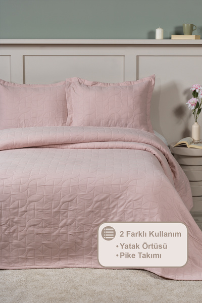 Elart Infınıtıy Bedspread Set Double Size (240X250 cm) Dusty Rose