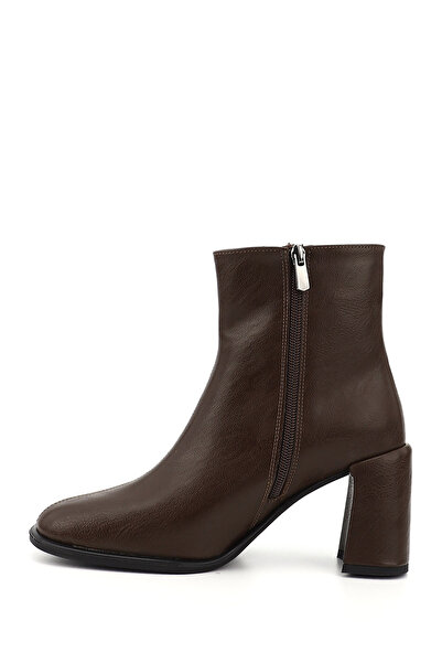 GÖNDERİ(R) Γυναικείες μπότες με χοντρό τακούνι με φερμουάρ σε καφέ χρώμα