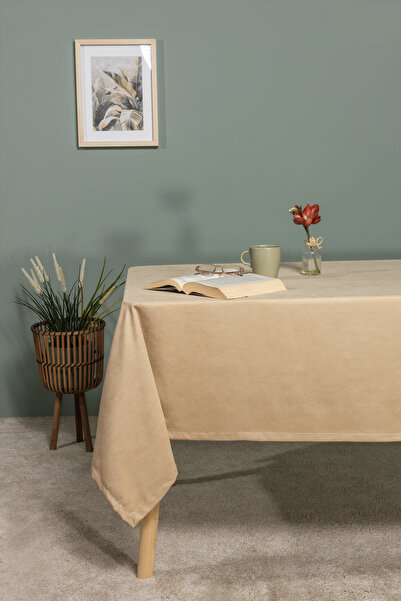 Elart Soft Velvet Tablecloth Rectangular (150X220 cm) Beige