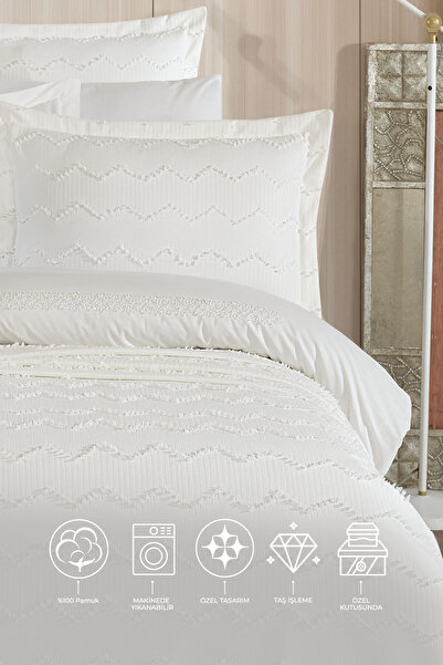 Elart İnci Nevresimli Yatak Seti 7 Parça Krem
