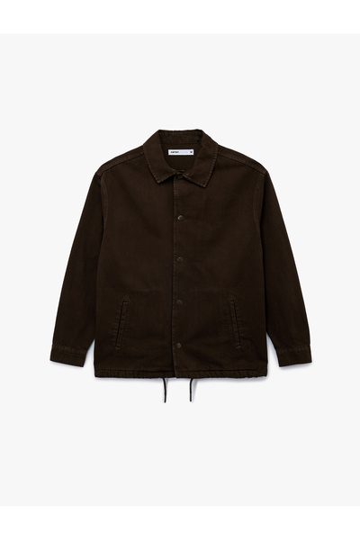 Koton Βαμβακερό τζιν μπουφάν με λεπτομέρεια στη μέση, γιακά πουκάμισου, κουμπιά, που πλένεται, oversized