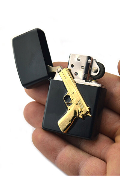 anahtarlıksepeti 14lü Tabanca Rölyefli Gold Görünümlü Benzinli Çakmak