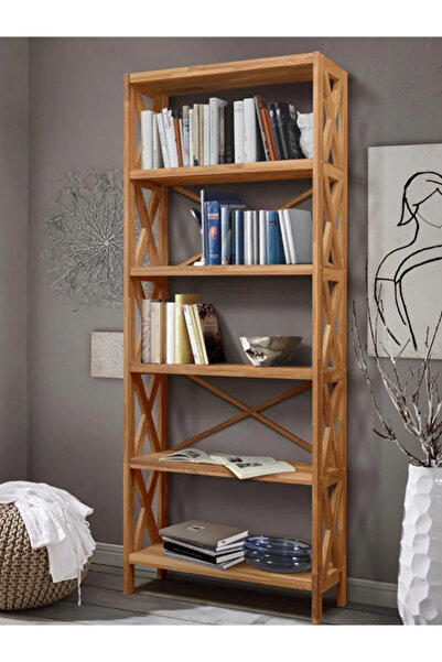 İZMİRMASİF Country Masif Ahşap Kitaplık Dolap 80x30x180 – Rustik ve Doğal Şıklık