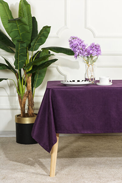 Elart Soft Velvet Tablecloth Rectangular (150X220 cm) Purple