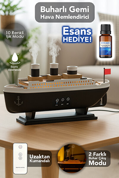 mimtec Gemi Hava Nemlendirici - 250ml Kumandalı Işıklı Buhar Makinesi Aroma D...