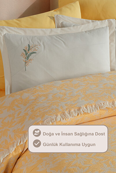 Elart Tina Pike Yatak Örtüsü Çift Kişilik %100 Pamuk (220x240 cm) Sarı