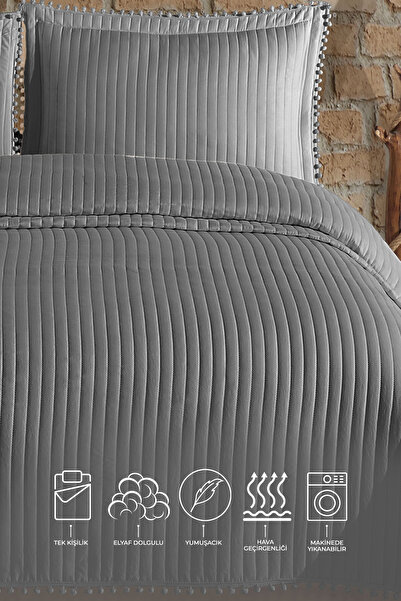 Elart Florita Yatak Örtüsü Takımı Tek Kişilik (180x240 cm) Gri