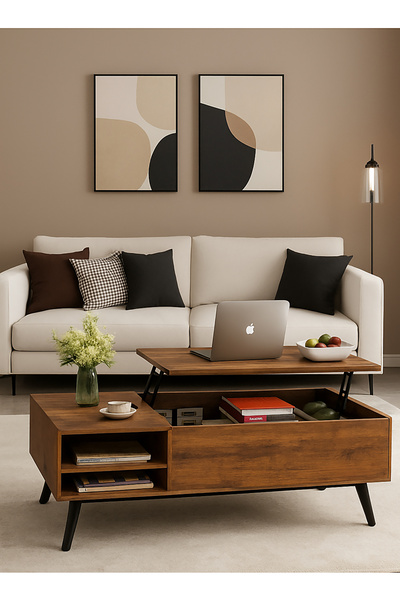 AGD طاولة طعام متعددة الوظائف، طاولة قهوة خشبية أنيقة، رف قابل للرفع والإزالة لغرفة المعيشة