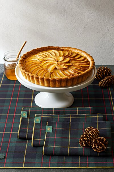 Pine 5li Ekose Desenli Runner Set, Yılbaşı Yeni yıl Davet (4 Amerikan servis + 1 Runner)