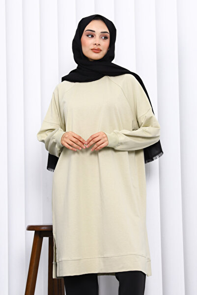 İmajButik Pastel Green Modal Tunic with Slits on the Sides